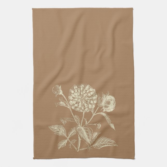 Linge De Cuisine Zinnia Vintage teintée illustration Brown (Vertical)