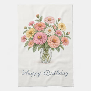 Linge De Cuisine Zinnias Pastels Joyeux Anniversaire