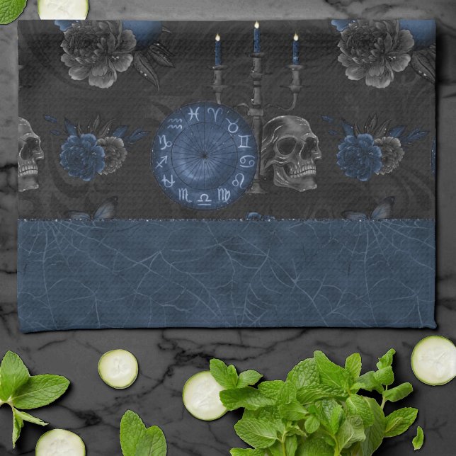 Linge De Cuisine Zodiaque magic | Dark Navy Blue Gothic Skull (Créateur téléchargé)