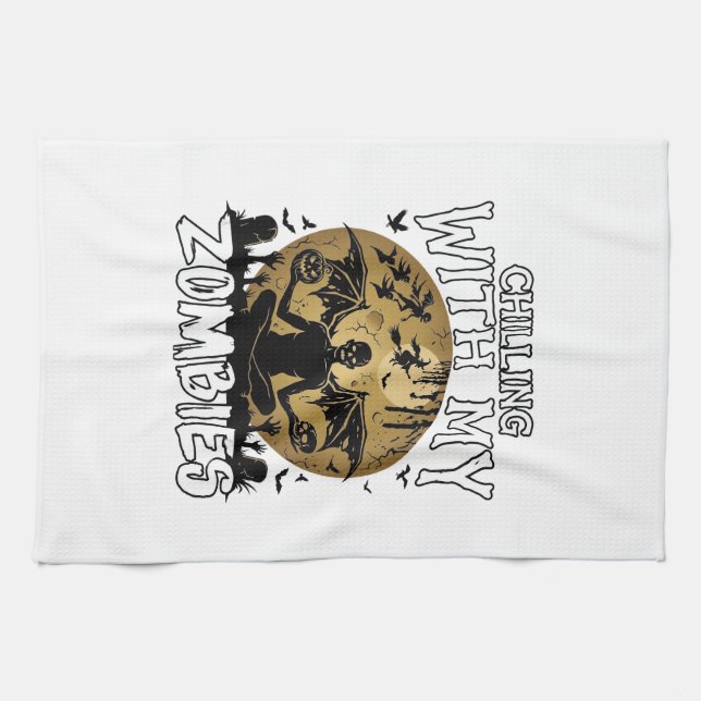Linge De Cuisine Zombies glaçants Halloween Ange déchu Lune Tombe (Horizontal)