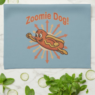 Linge De Cuisine Zoomie Chien volant Hot Dog Cartoon - Fun Retro