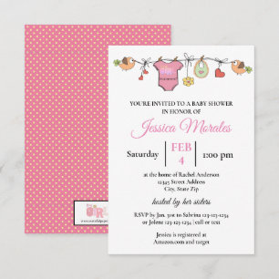 Linge de fille - Faire-part de Baby Shower 3x5