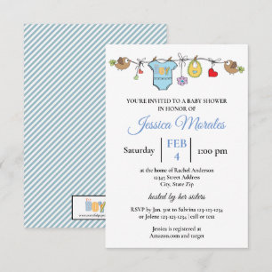 Linge de garçon - Faire-part de Baby Shower 3x5