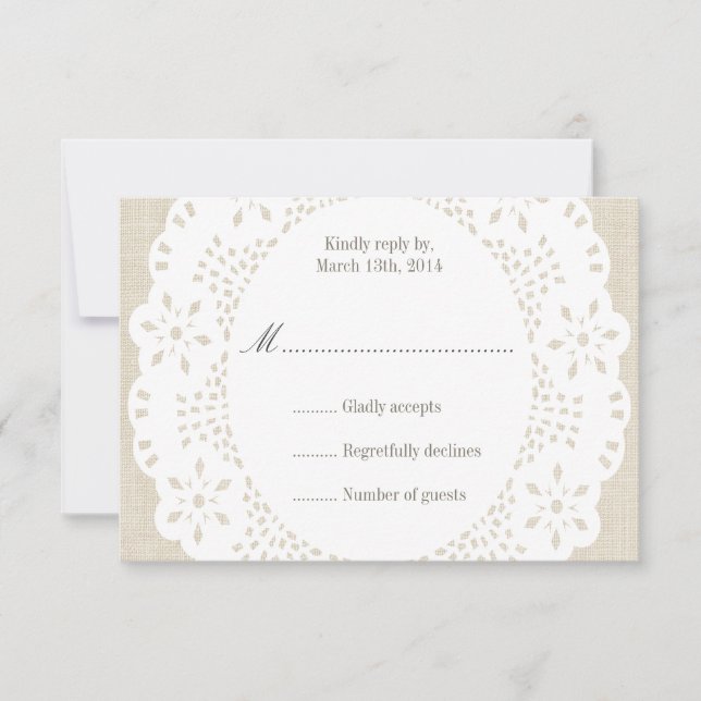 Linge de lit et dentelle beige : Carte RSVP (Devant)