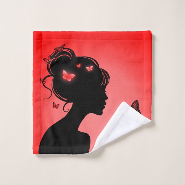 Linge de toilette La femme papillons rouges (Gant de toilette)