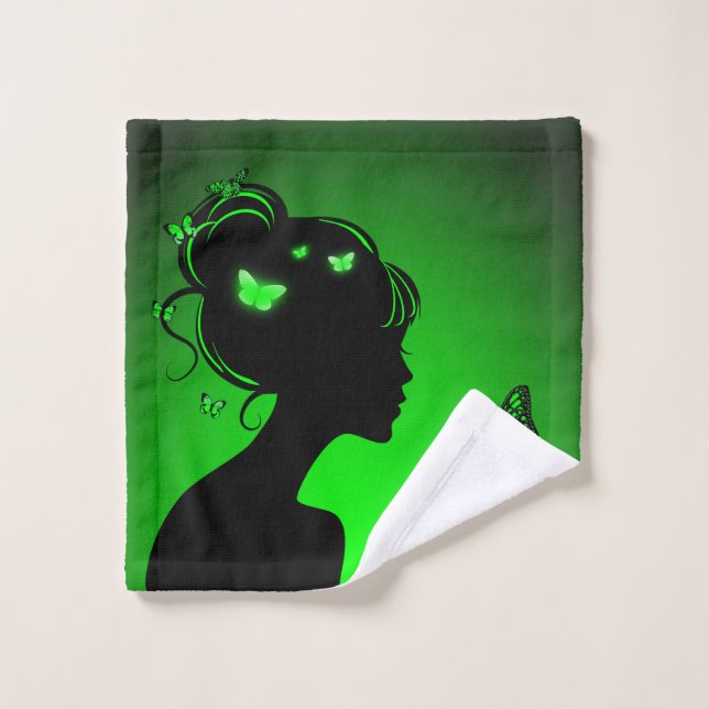 Linge de toilette La femme papillons verts (Gant de toilette)