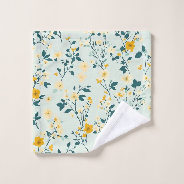 Linge floral bleu pâle, jaune et blanc (Gant de toilette)