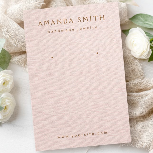 Linge rose pâle look d'oreille carte d'affichage (Blush pink linen look earring display card)