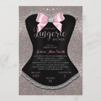 Lingerie douche bachelorette invitation argent