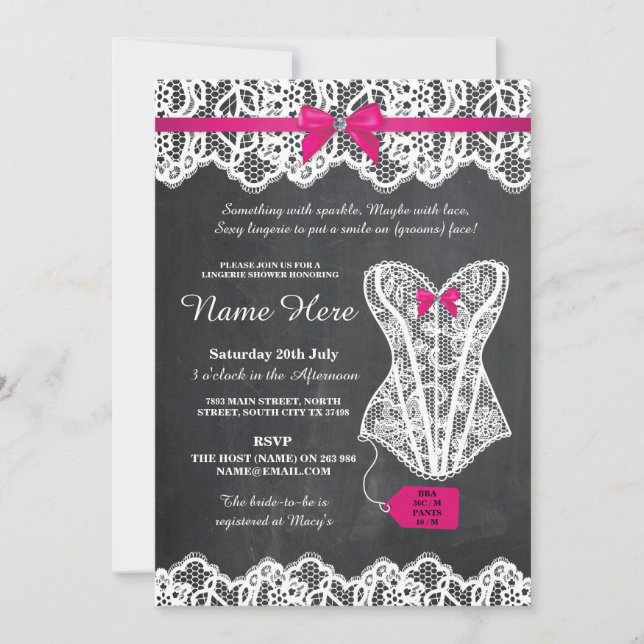Lingerie Douche mariée Chalk Lace Bow Invitation (Devant)