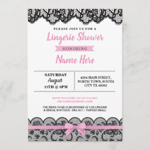 Lingerie Douche rose Bow Invitation Black Lace