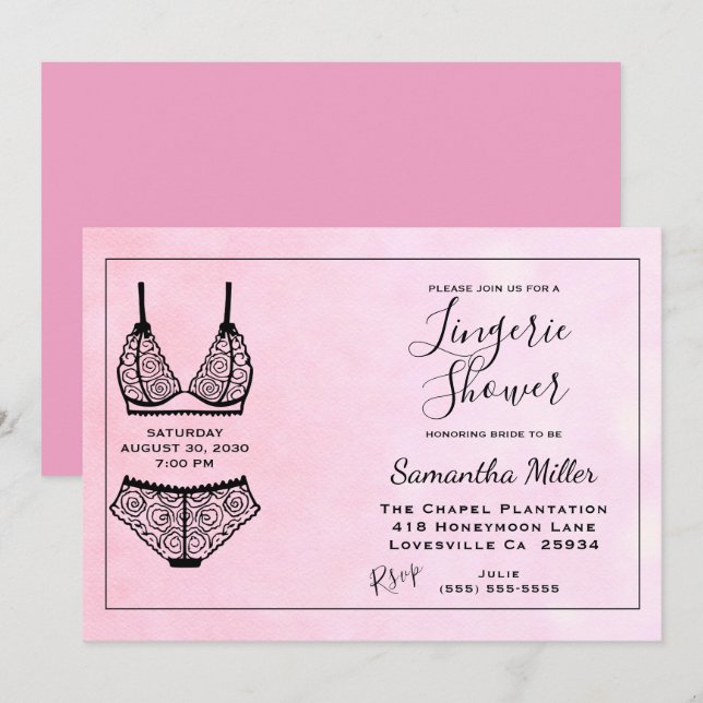 Lingerie Douche rose nuptiale Invitation (Devant / Derrière)