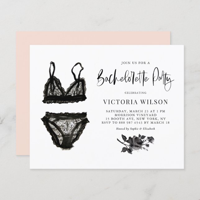Lingerie en dentelle noire Bachelorette Party Invi (Devant / Derrière)