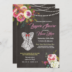 Lingerie Shower Chalk Corset Fleurs Invitation ros