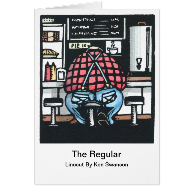 Linocut : Grand homme au compteur de déjeuner par (Devant)