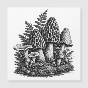 Linogravure de champignons forestiers vintage