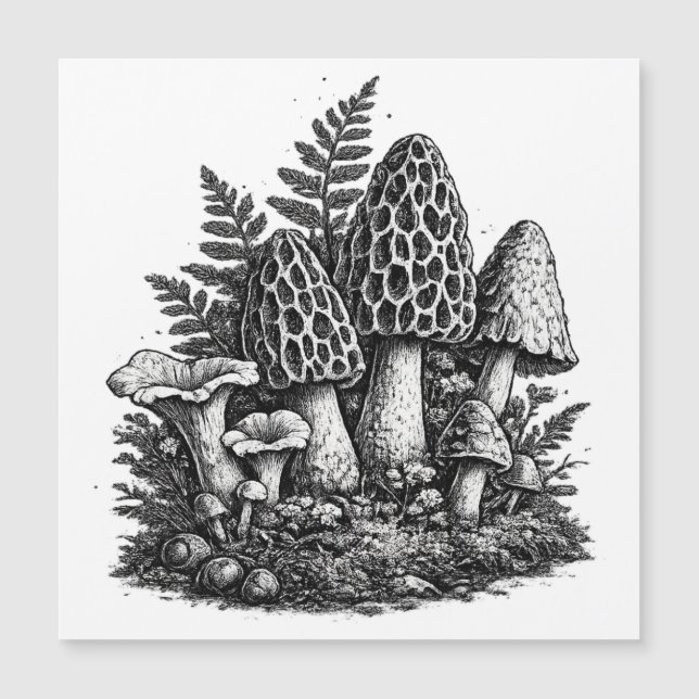 Linogravure de champignons forestiers vintage (Devant)
