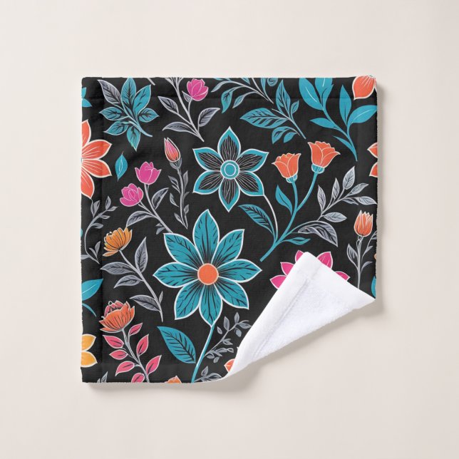 Linoprint coloré motif floral (Gant de toilette)