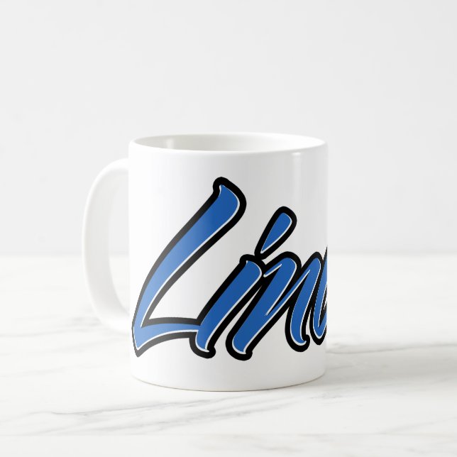Linus prénom nom tasse bleue tasse à café (Devant gauche)