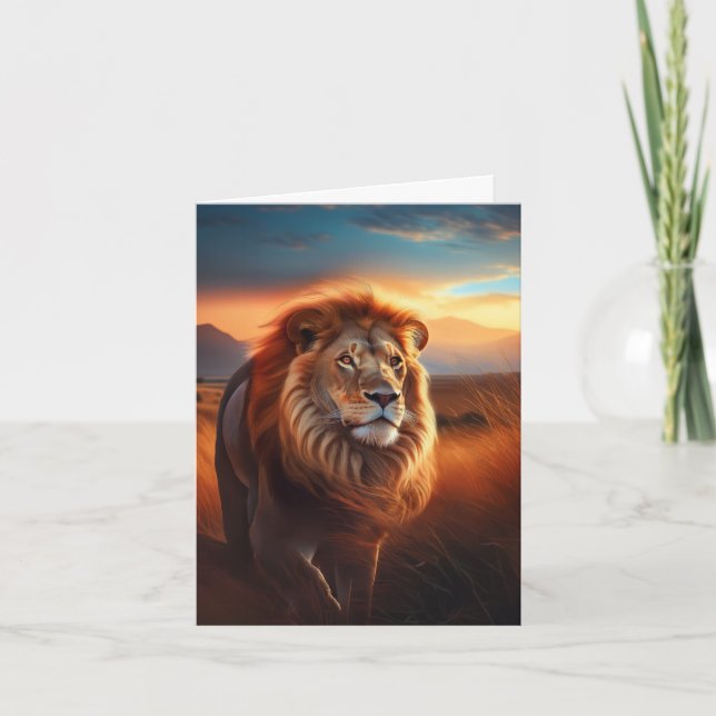 Lion africain majestueux au coucher de soleil sur  (Devant)