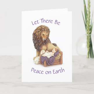 Lion, agneau et bébé Jésus Carte de Noël