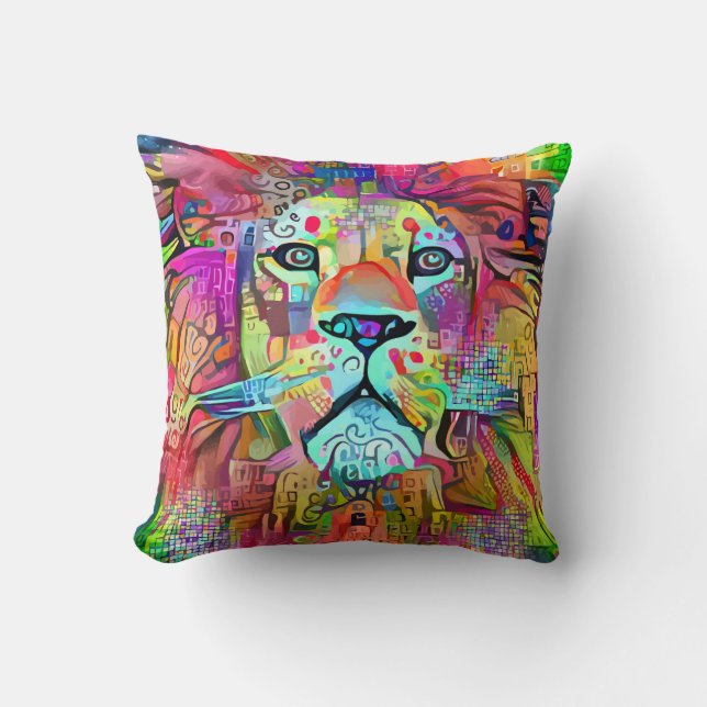 LION ART COLORÉ COUSSIN ABSTRAIT (Recto)