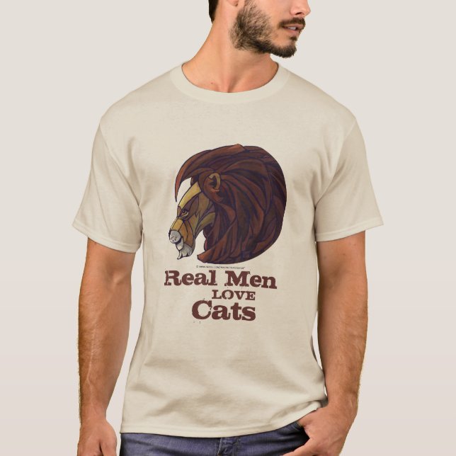 Lion Art Real Men Love Cats T-Shirt Homme (Devant)