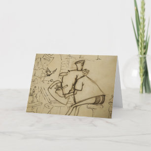 Lion au bureau - carte de voeux (blanc)