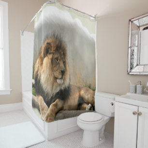 Lion Au Repos Faune Douche Rideau