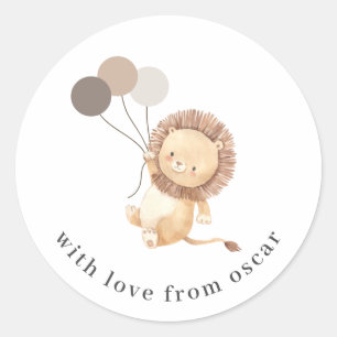 Lion avec 3 ballons Brown Sticker Classic Round