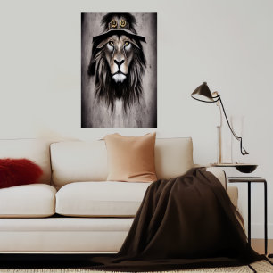 Lion avec casquette cool   AI Art Poster