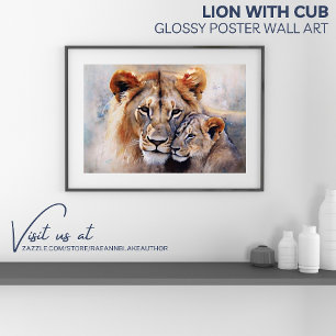 Lion avec Cub Poster Glossy Art Mur