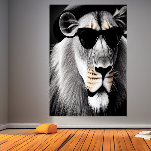 Lion avec lunettes de soleil   AI Art Poster
