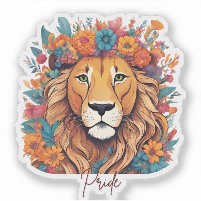 Lion avec un manteau de fleurs Sticker de fierté (Devant)