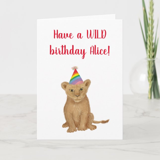 Lion 'avoir un anniversaire sauvage' carte personn (Devant)