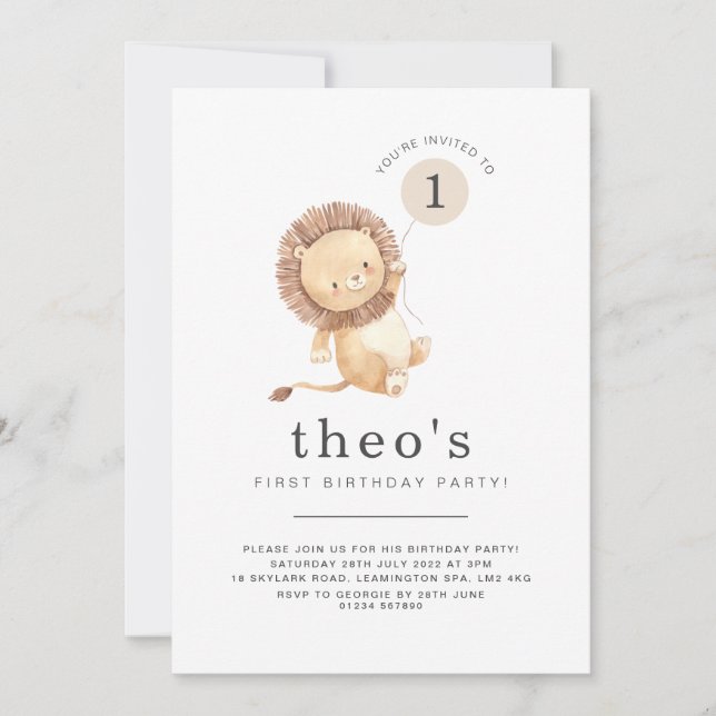 Lion Balloon Invitation pour le premier anniversai (Devant)
