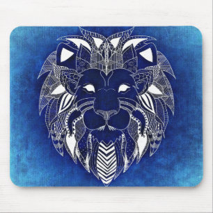 Lion blanc unisexe avec le tapis de souris bleu