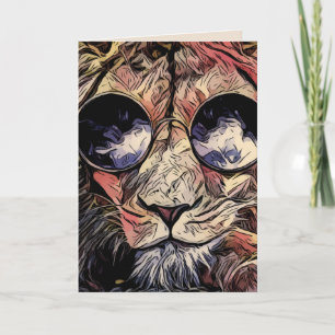LION BONJOUR AVEC LUNETTES DE SOLEIL CARTES D'ANNI