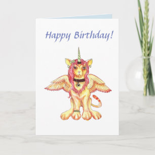 Lion Cat Unicorn Carte d'anniversaire
