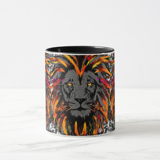 Lion Coffee Mug | Orange Lion Head Illustration (Centre)