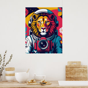Lion Cosmique – Affiche Casque d'Astronaute Espa