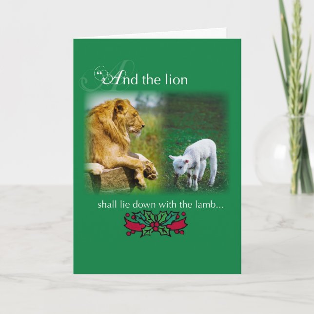 Lion couché avec agneau, carte de Noël de la paix (Devant)