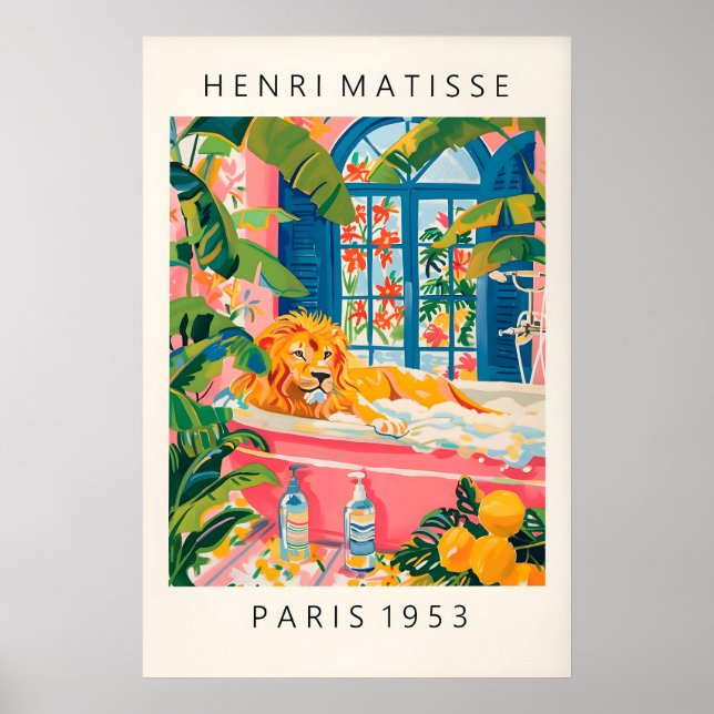 Lion dans la baignoire Impression d'art de style M (Devant)