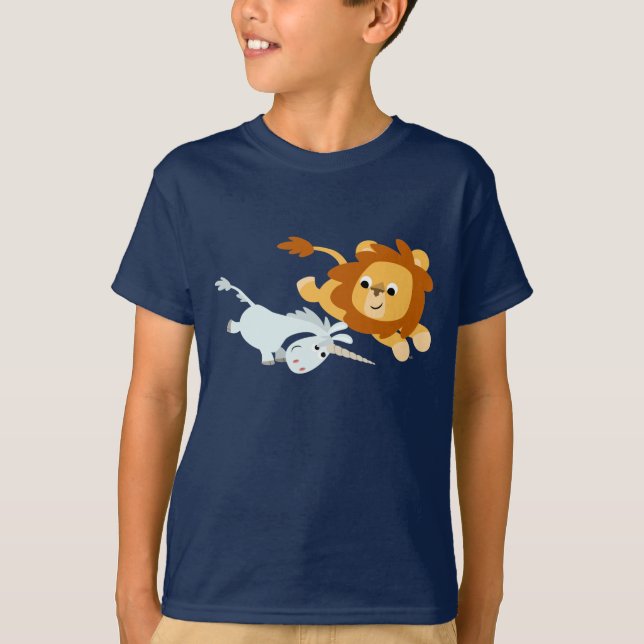 Lion de bande dessinée et T-shirt mignons (Devant)