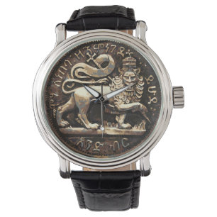 Lion de conception antique d'or de lion de montre