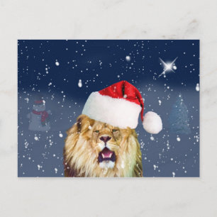 Lion de Noël dans la carte postale de Santa Hat