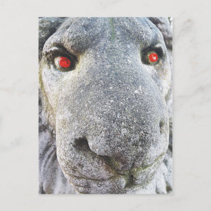 Lion de pierre avec yeux rouges Funky Photo Cartes