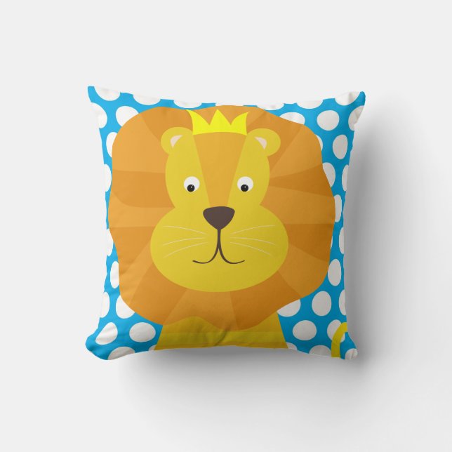 Lion d'or sur oreiller bleu et blanc Polka (Recto)