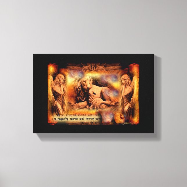 Lion et agneau avec Angles Toile Mur Art Bible (Recto)