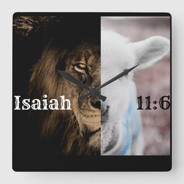lion et agneau Bible verse horloge murale (Recto)